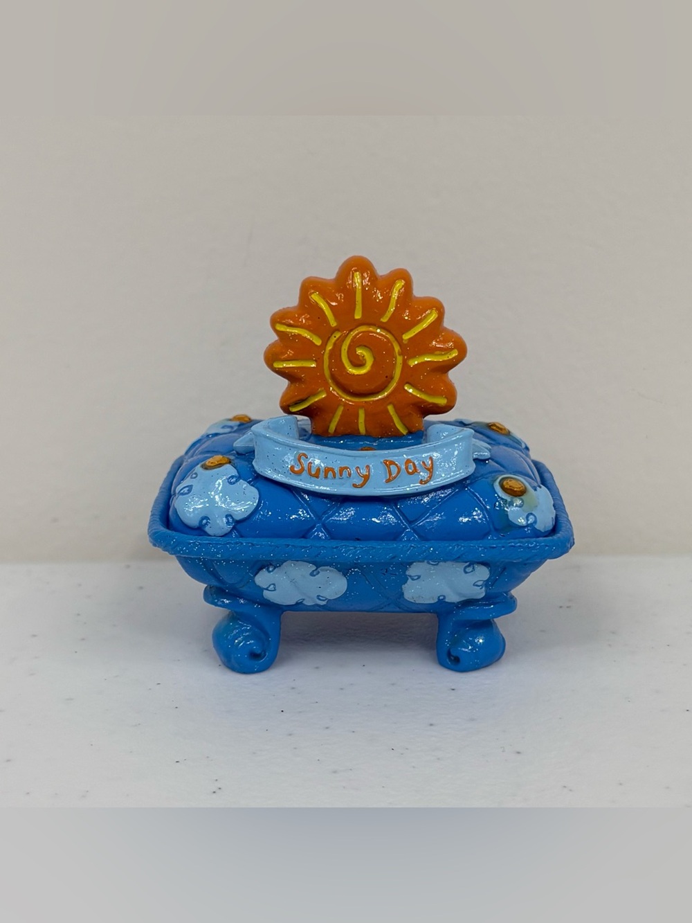 Claire's Sunny Day Trinket Box 2002 Sun Clouds Blue Orange Ring Dish Y2K